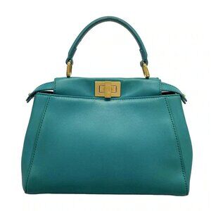 Auth FENDI Peekaboo Iconic Small 8BN244 Green Leather - Handbag
